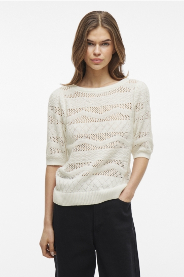 Vila Trui VIDAZY NEW BOATNECK 2/4 KNIT TOP/TE 14106282 CLOUD DANCER