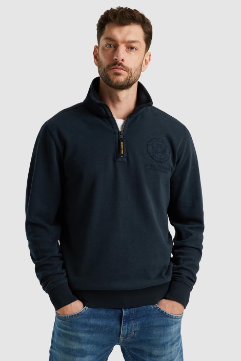 PME legend blauwe heren sweater | Model vooraanzicht