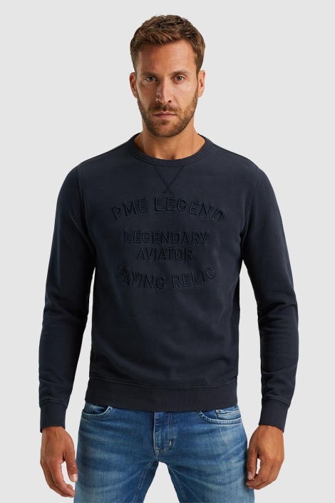 PME legend blauwe heren sweater | Model vooraanzicht