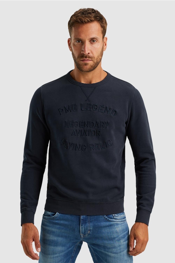 PME legend blauwe heren sweater | Model vooraanzicht