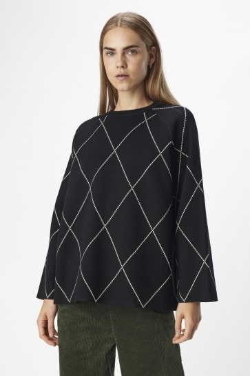 Object Trui OBJESTER LS KNIT TOP AOP NOOS 23045814 BLACK/SANDSHELL