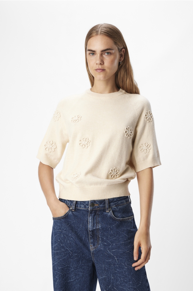 Object beige dames trui | Model vooraanzicht