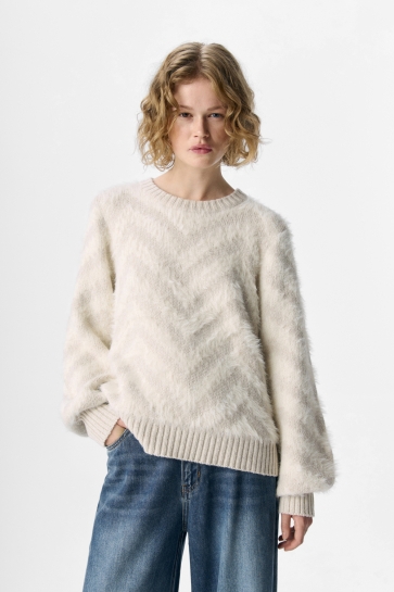 Object OBJHOLLOW L/S RE KNIT PULLOVER NOOS 23047266 WHITE SAND