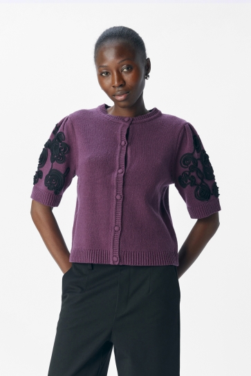 Object Vest OBJJANE 2/4 RE KNIT CARDIGAN 140 23047229 Mauve Wine/Black emb