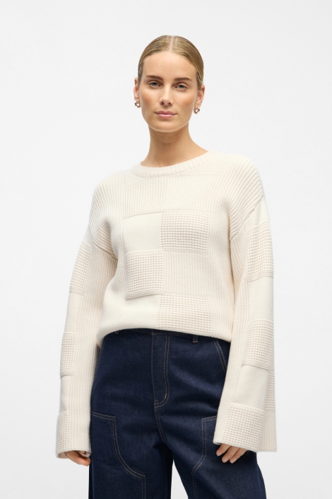 Object beige dames trui | Model vooraanzicht