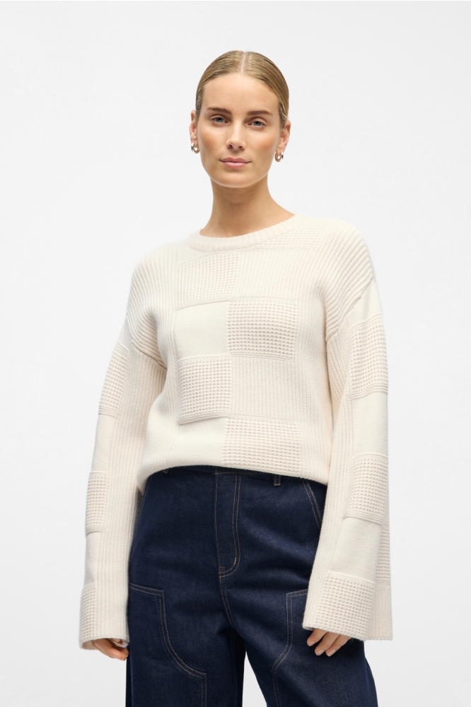 Object beige dames trui | Model vooraanzicht