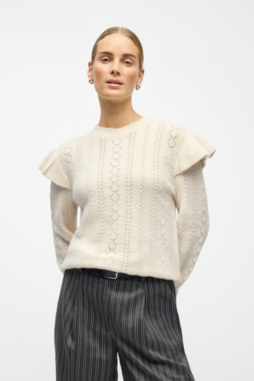 Object OBJPAOLA L/S LO KNIT PULLOVER 141 23047250 WHITE SAND
