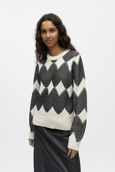 Object beige dames trui | Model vooraanzicht