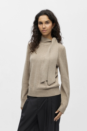 Object Trui OBJTHESS L/S RE BOW KNIT PULLOVER N 23048077 DESERT TAUPE/MELANGE