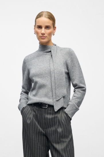 Object Trui OBJTHESS L/S RE BOW KNIT PULLOVER N 23048077 MEDIUM GREY MELANGE