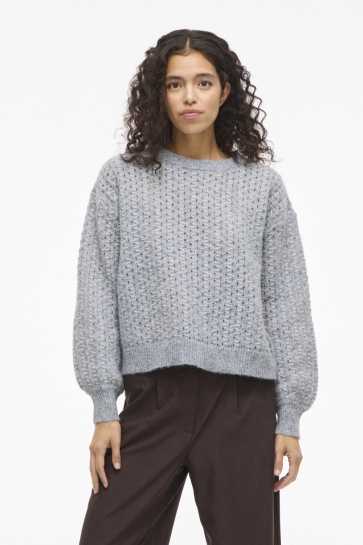 Vila VIRYLEIGH O-NECK L/S KNIT TOP/TES 14108860 Medium Grey Melange