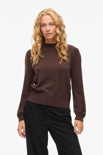 Vila VIRIL TURTLE-NK BALLOON L/S TOP - N 14084179 COFFEE BEAN
