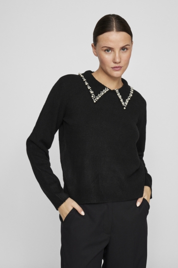 Vila VIPEARL L/S O-NECK PULLOVER/KA 14103690 BLACK/PEARLS