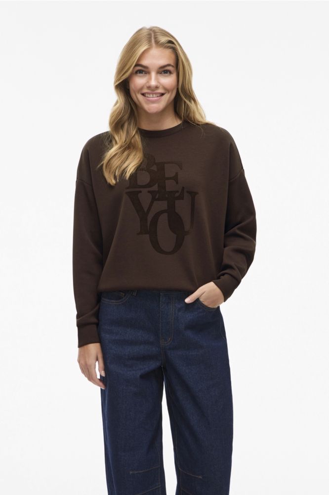 Vila bruine dames sweater | Model vooraanzicht