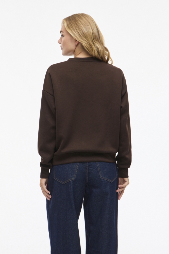 Vila bruine dames sweater | Model vooraanzicht