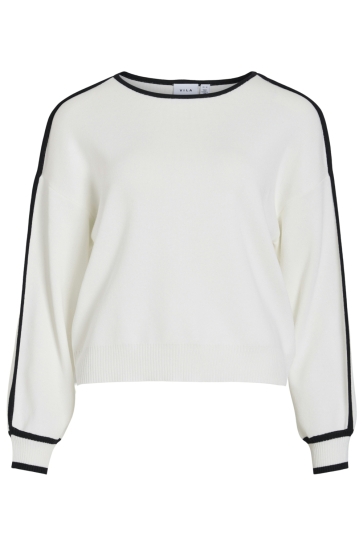Vila Trui VILOCA O-NECK L/S STRIPE KNIT TOP 14110915 WHITE ALYSSUM/BLACK LINE