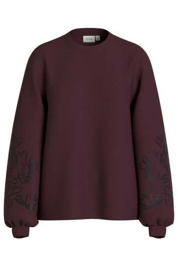 Vila Trui VISIFFI EMB O-NECK L/S SWEAT/LC 14113169 FIG/BLACK EMB