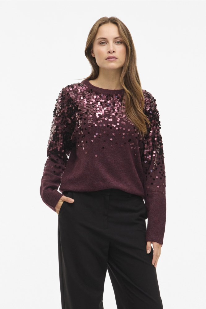 Vila bordeaux dames trui | Model vooraanzicht