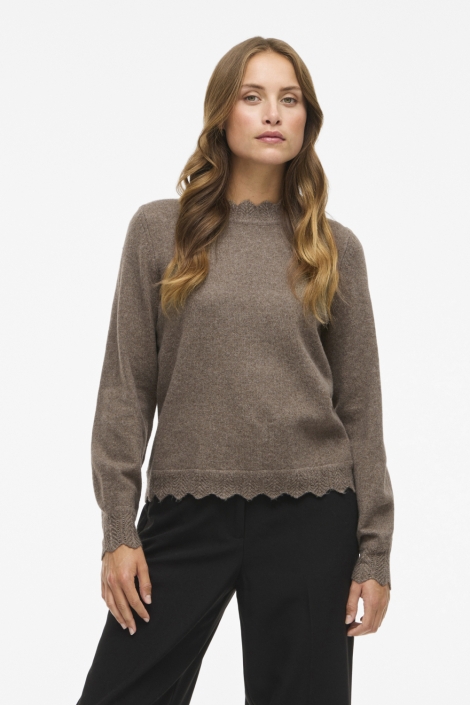 Vila camel dames trui | Model vooraanzicht