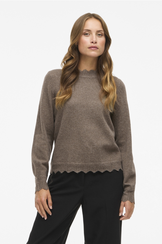 Vila camel dames trui | Model vooraanzicht