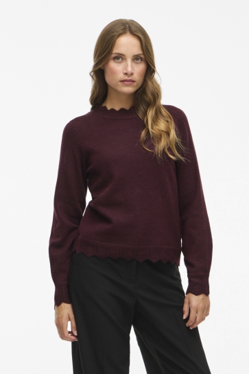 Vila Trui VINIKOLINA O-NECK L/S KNIT TOP - NO 14106419 Fig/MELANGE