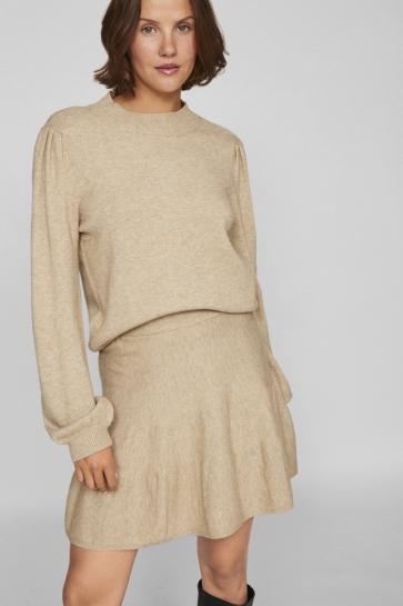 Vila Trui VIRIL TURTLE-NK BALLOON L/S TOP - N 14084179 Natural Melange
