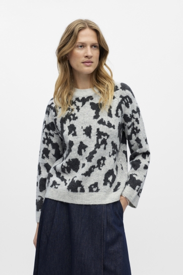 Object Trui OBJDIANA LS RE O-NECK KNIT NOOS 23046897 Light Grey Mela/DGM graphic