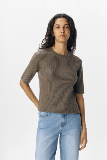 Object OBJELVA 2/4 RE O-NECK KNIT NOOS 23046911 MOREL/MELANGE