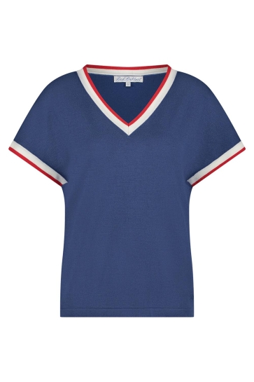 Red Button T-shirt JERRY VNECK STRIPED RIB SRB4552 FADED BLUE