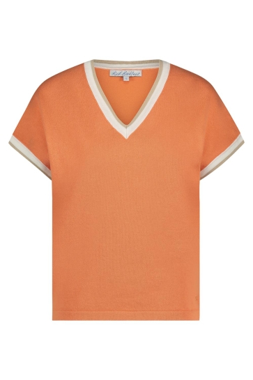 Red Button T-shirt JERRY VNECK STRIPED RIB SRB4552 COPPERTAN