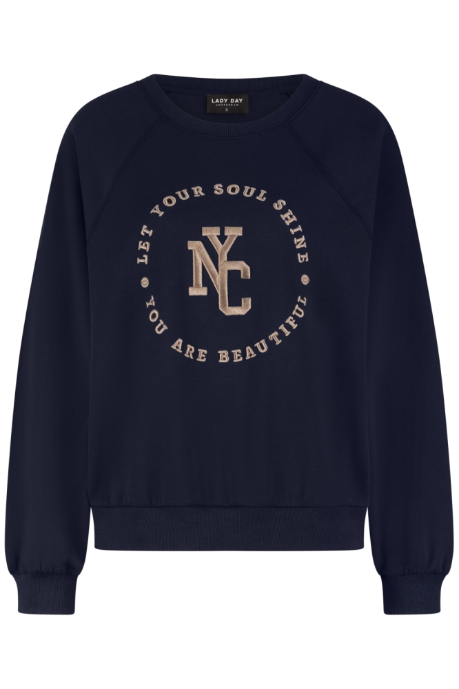 Lady Day blauwe dames sweater | Vooraanzicht