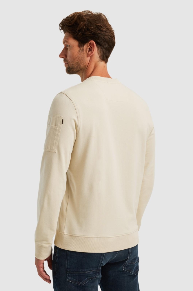 PME legend beige heren sweater | Model achteraanzicht