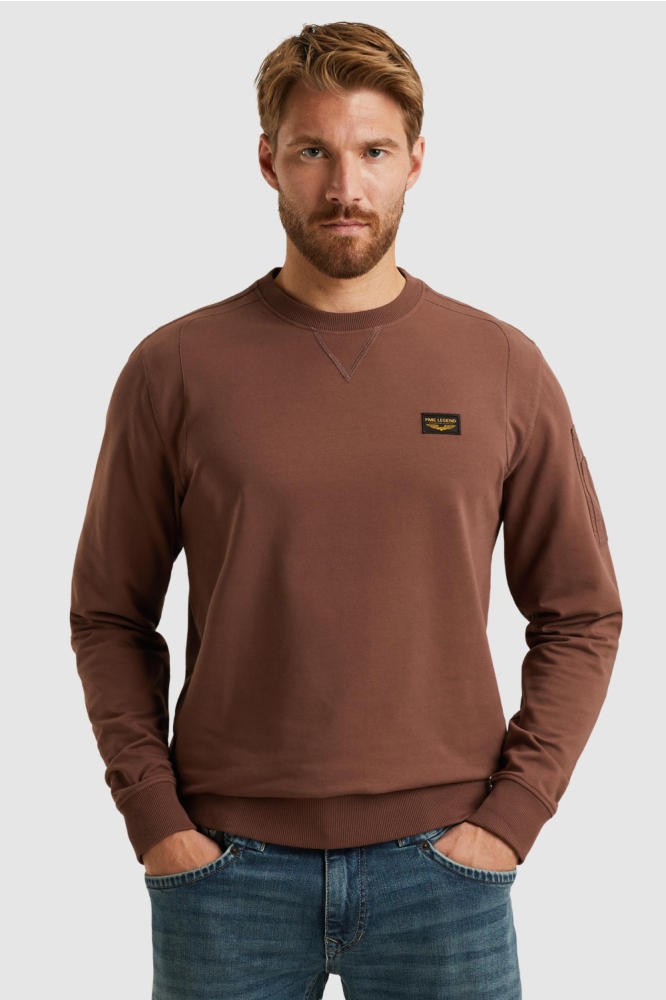PME legend bruine heren sweater | Model vooraanzicht