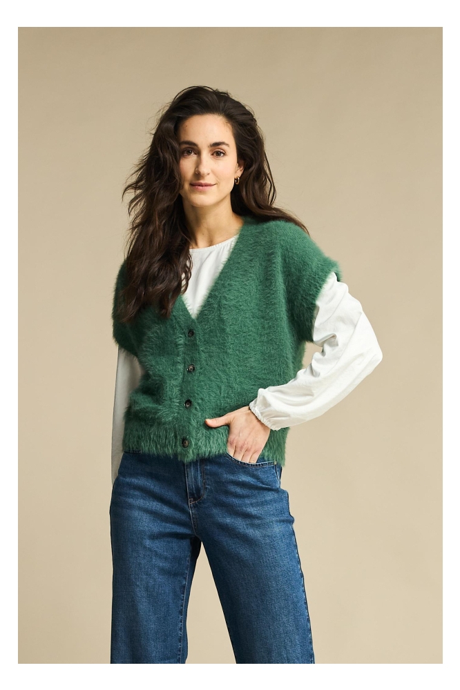 Red Button groene dames gilet | Model vooraanzicht