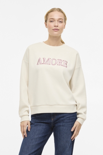 Vila Trui VIREFLECT LOVE O-NECK L/S TOP 14113268 BIRCH/EMB CHERRY