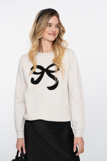 Geisha Trui SWEATER MET STRIK CHESTPRINT 52587 24 BEIGE MELANGE/ BLACK