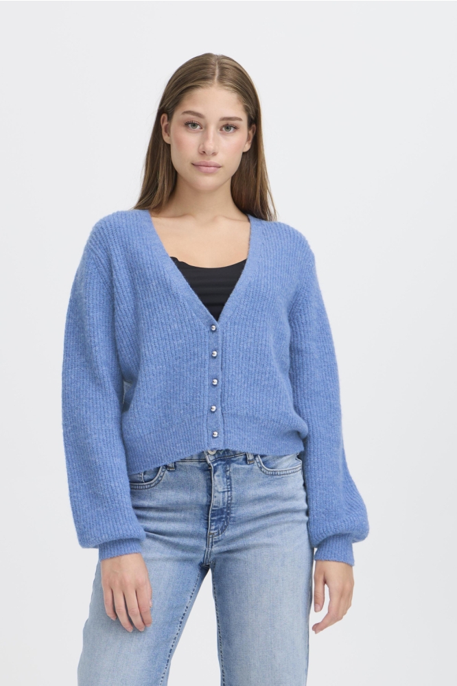 Ichi blauwe dames vest | Model vooraanzicht