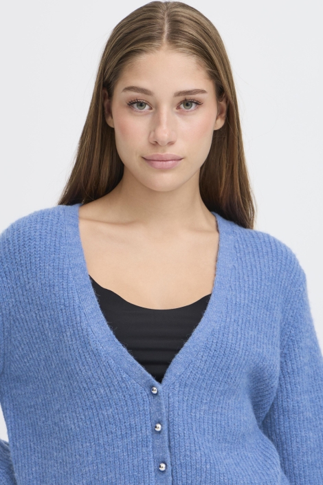 Ichi blauwe dames vest | Model vooraanzicht