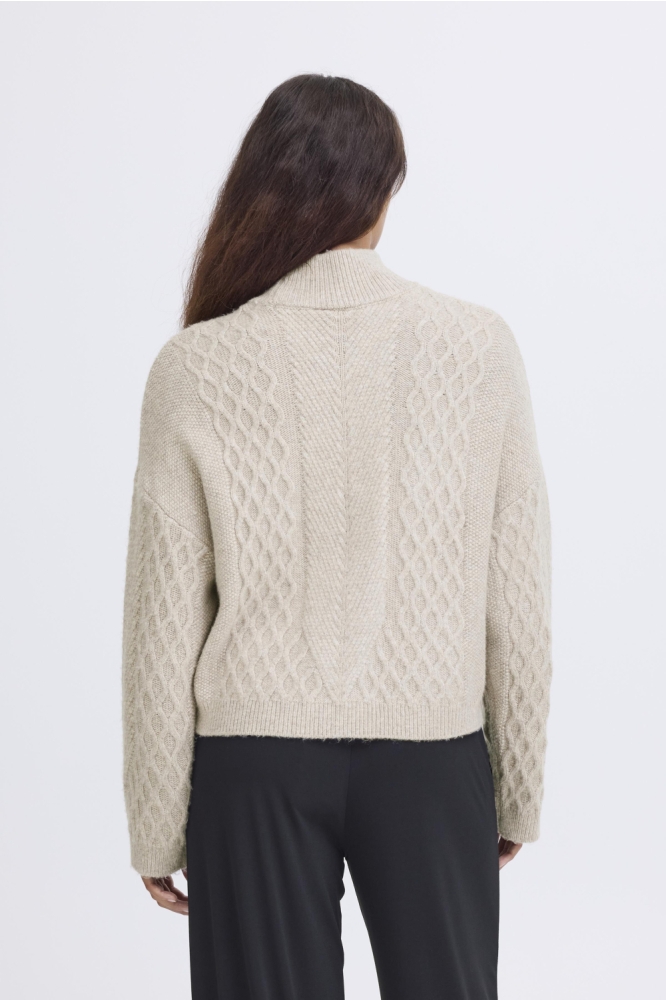 Ichi beige dames trui | Model achteraanzicht