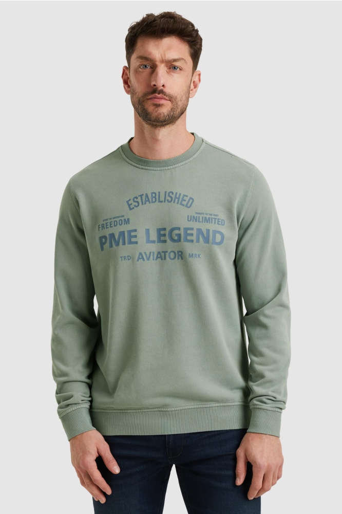 PME legend blauwe heren sweater | Model vooraanzicht