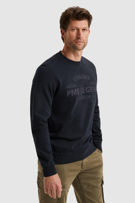 PME legend blauwe heren sweater | Model zijaanzicht