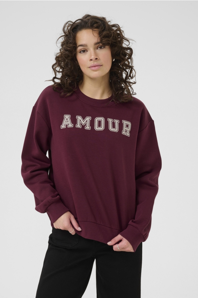 Kaffe bordeaux dames sweater | Model vooraanzicht