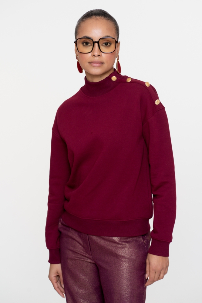 Geisha bordeaux dames sweater | Model vooraanzicht