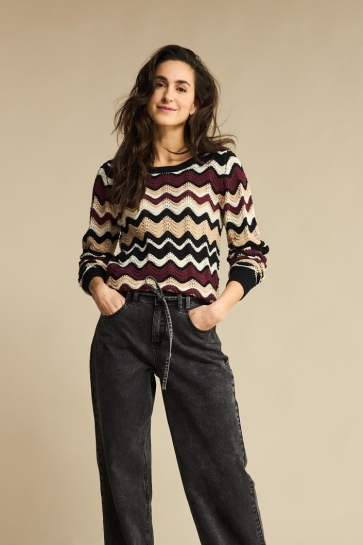 Red Button Trui FANNY STRIPE SRB4585 AUBERGINE/LATTE