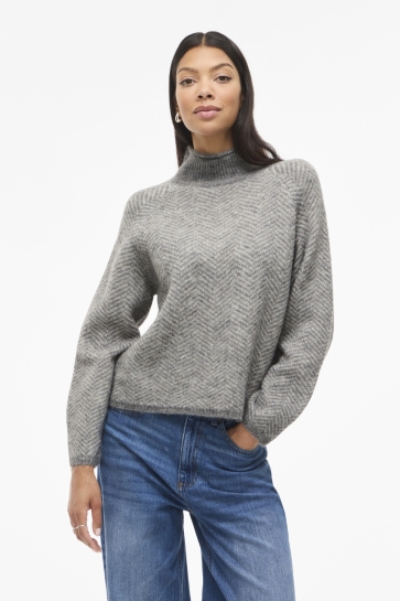 Vila VILORY HIGH NECK L/S KNIT TOP - NOO 14094181 Medium Grey Melange