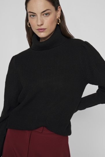 Vila VILOU NEW ROLLNECK L/S KNIT TOP - N 14075811 Black