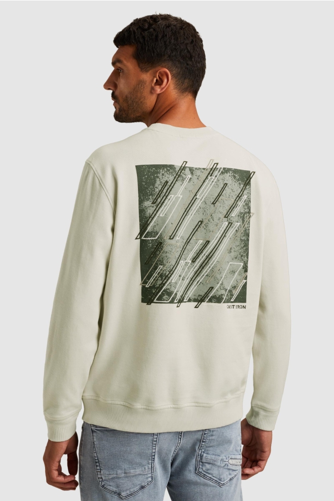 Cast Iron ecru heren sweater | Model achteraanzicht