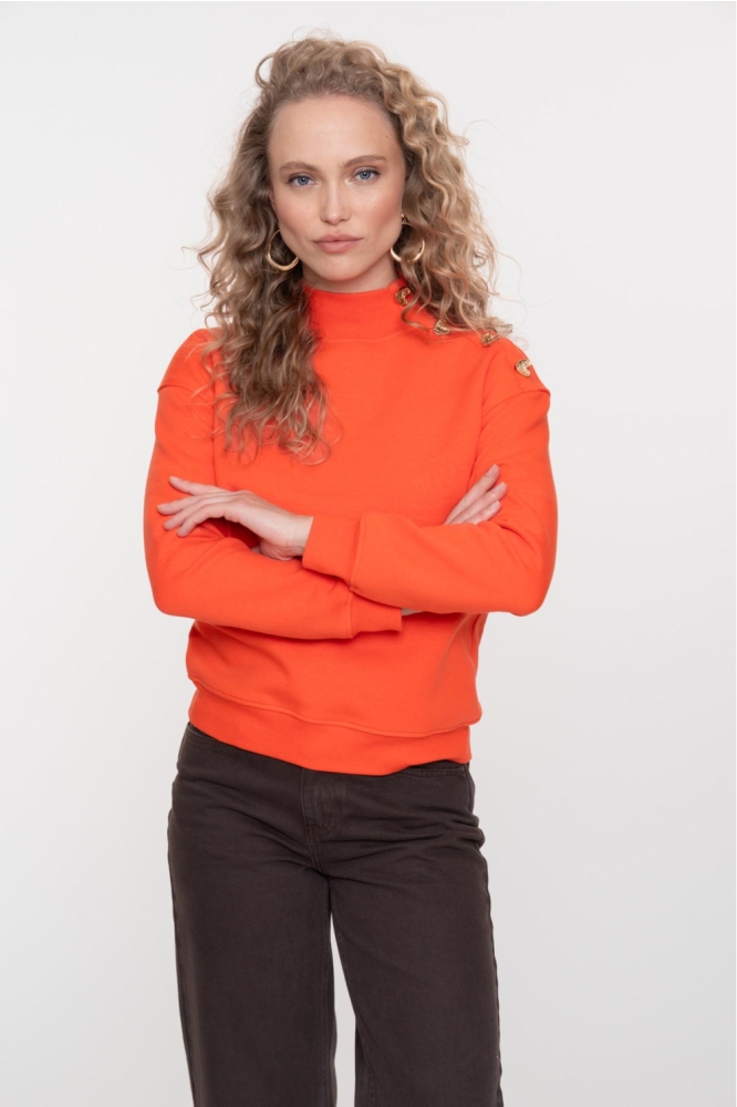 Geisha oranje dames sweater | Model vooraanzicht