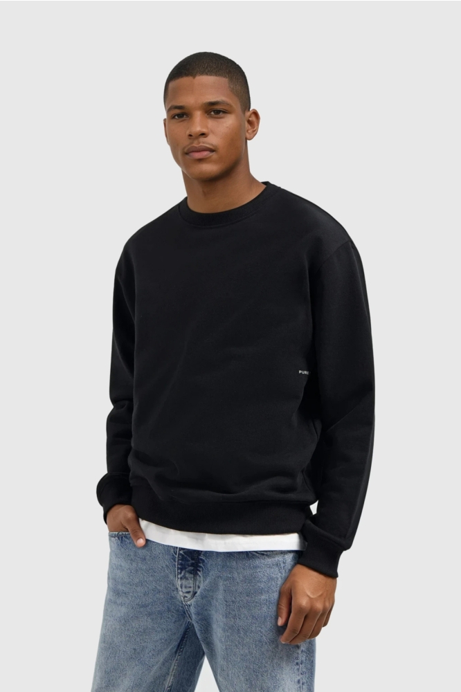 Pure Path zwarte heren sweater | Model vooraanzicht
