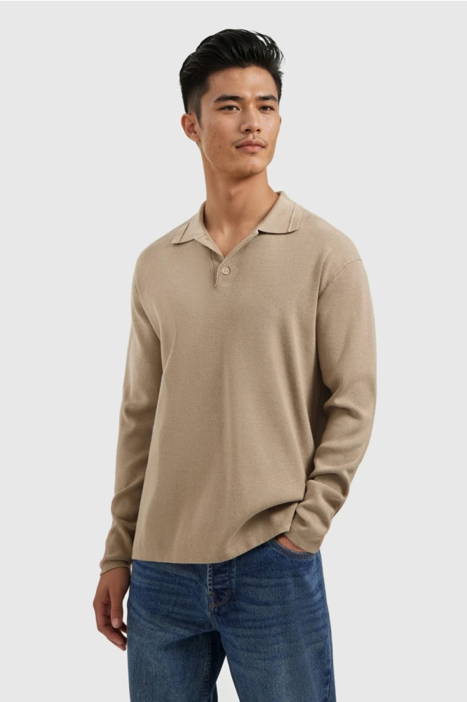 Pure Path taupe heren polo | Model vooraanzicht